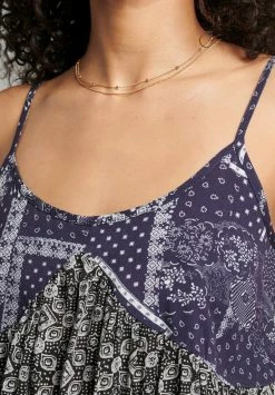 Superdry VINTAGE TIERED - Top - Indigo Black Block Print -Superdry Shop 30b4c0bb22a64ab4a34fed061e4746a3
