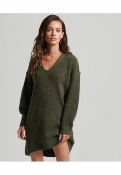 Superdry V NECK - Jumper Dress - Army Khaki Marl