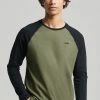 Superdry VINTAGE BASEBALL - Long Sleeved Top - Thrift Olive Marl Black