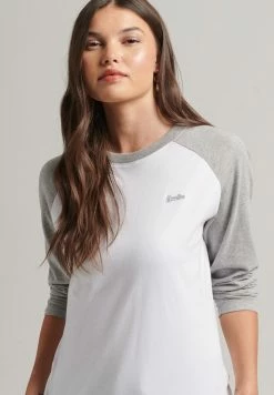 Superdry VINTAGE BASEBALL 3/4 SLEEVED - Long Sleeved Top - Optic Grey Marl -Superdry Shop 366421eb75634ff3ac5827a2aa922880