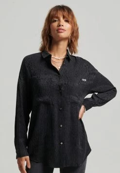 Superdry VINTAGE RELAXED LONG SLEEVE - Button-down Blouse - Jet Black