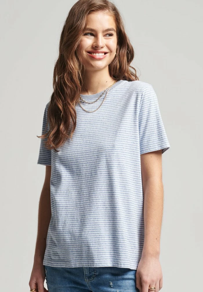 Superdry VINTAGE LOGO STRIPE - Print T-shirt - La Blue Marl Rodeo White 1 Superdry VINTAGE LOGO STRIPE - Print T-shirt - La Blue Marl Rodeo White