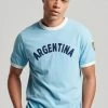 Superdry RINGER SLEEVE FOOTBALL ARGENTINA - Print T-shirt - Air Blue