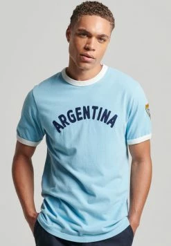 Superdry RINGER SLEEVE FOOTBALL ARGENTINA - Print T-shirt - Air Blue
