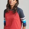 Superdry CALI STRIPE RAGLAN - Long Sleeved Top - Risk Red Marl