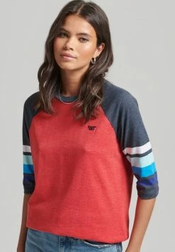 Superdry CALI STRIPE RAGLAN - Long Sleeved Top - Risk Red Marl
