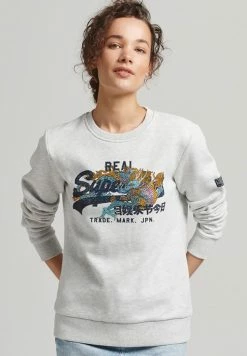 Superdry VINTAGE LOGO NARRATIVE RHINESTONE CREW - Sweatshirt - Glacier Grey Marl