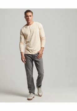 Superdry HENLEY - Long Sleeved Top - Oatmeal