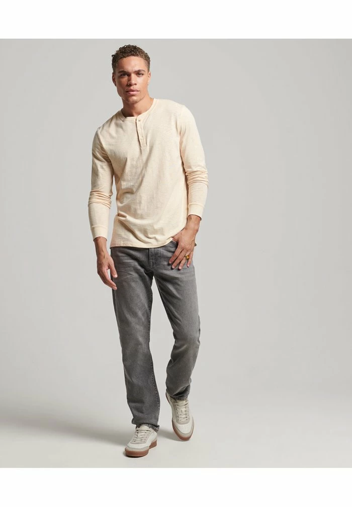 Superdry HENLEY - Long Sleeved Top - Oatmeal 1 Superdry HENLEY - Long Sleeved Top - Oatmeal