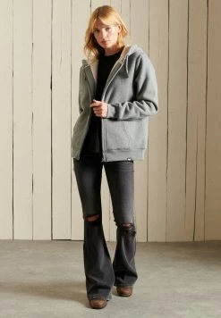 Superdry BORG LINED - Zip-up Sweatshirt - Rich Charcoal Marl