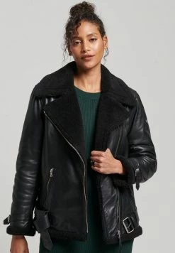 Superdry AVIATOR - Leather Jacket - Black