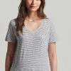 Superdry STUDIOS POCKET V-NECK - Basic T-shirt - Optic Black Stripe