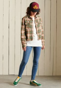 Superdry HERITAGE CHECK CROPPED - Button-down Blouse - Drayton Check Olive -Superdry Shop 3ec26350c7524229a2272ff5a1a2ad48
