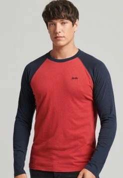 Superdry VINTAGE BASEBALL - Long Sleeved Top - Hike Red Marl Eclipse Navy