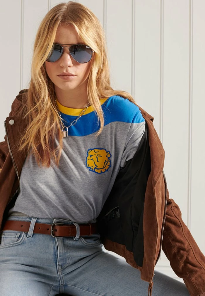 Superdry COLLEGIATE - Print T-shirt - Grey Marl/blue 2 Superdry COLLEGIATE - Print T-shirt - Grey Marl/blue - Image 2