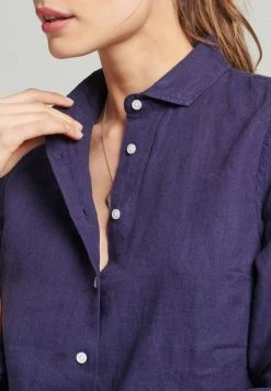 Superdry STUDIOS LONG SLEEVE - Button-down Blouse - Rinsed Navy -Superdry Shop 41ad7892ac8f4a98b3df76f2cc304d80