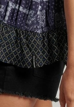 Superdry VINTAGE TIERED - Top - Indigo Black Block Print -Superdry Shop 41aece3aa3a44e94837605edd38ad9d5