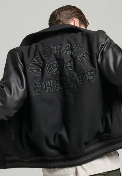 Superdry Shop 21 Superdry COLLEGE VARSITY PATCH - Bomber Jacket - Jet Black