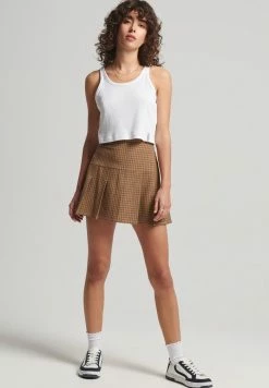 Superdry VINTAGE - Mini Skirt - Tan Houndstooth