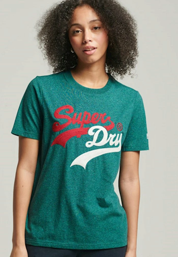 Superdry VINTAGE VL - Print T-shirt - Teal Gravel Marl 1 Superdry VINTAGE VL - Print T-shirt - Teal Gravel Marl