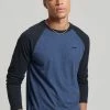 Superdry VINTAGE BASEBALL - Long Sleeved Top - Bright Blue Marl/eclipse Navy