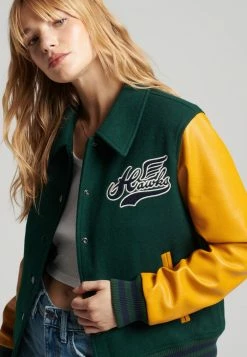 Superdry VINTAGE MIXED VARSITY - Light Jacket - Enamel Green -Superdry Shop 4f48f6f100e6421789739f8279a7902e
