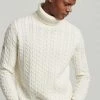 Superdry CABLE ROLL NECK - Jumper - Cream