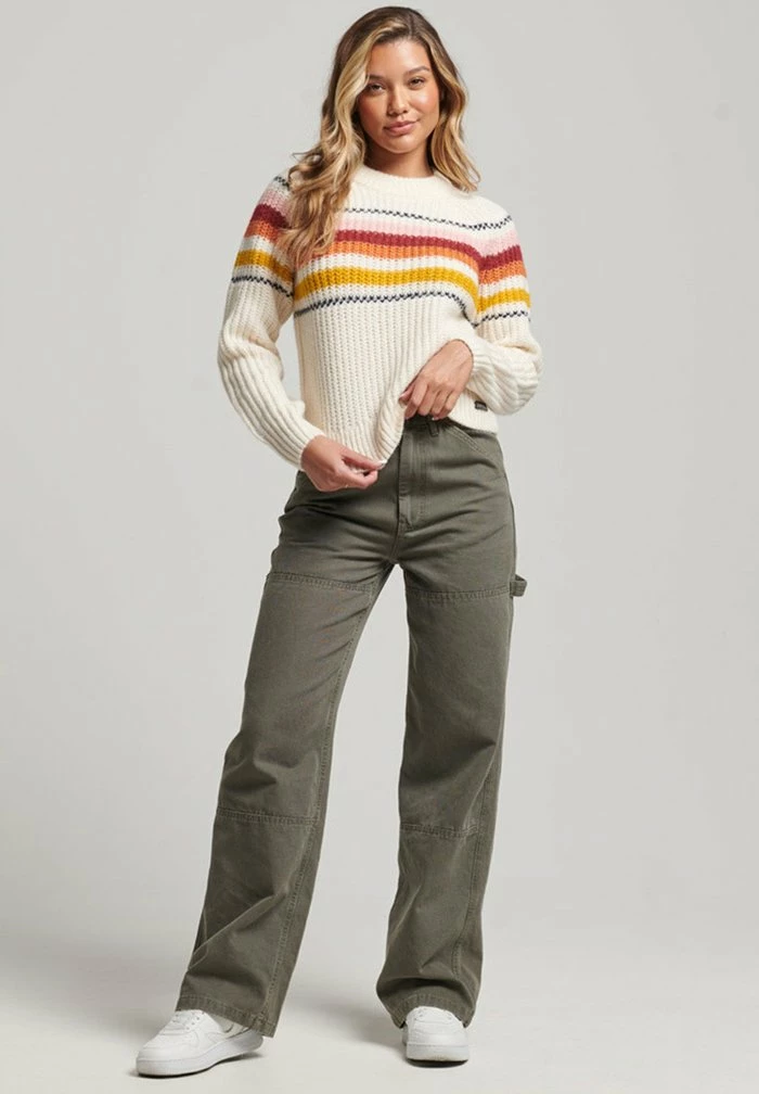 Superdry BRUSHED STRIPE CREW NECK - Jumper - Ecru Mix Stripe 1 Superdry BRUSHED STRIPE CREW NECK - Jumper - Ecru Mix Stripe