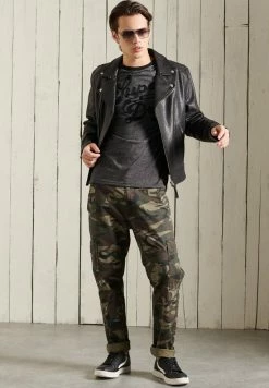 Superdry WORKWEAR STANDARD WEIGHT RINGER - Print T-shirt - Black Grit