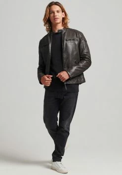 Superdry MOTO RACER - Leather Jacket - Anthracite