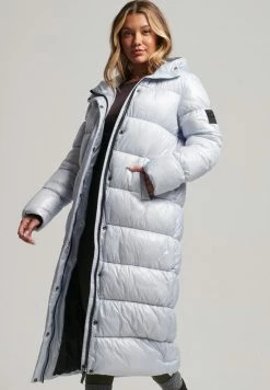 Superdry LONGLINE PUFFER - Winter Coat - Baby Blue White White