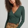 Superdry WRAP OVER - Long Sleeved Top - Buck/green/marl