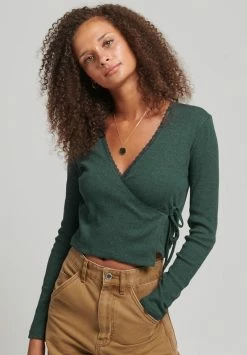 Superdry WRAP OVER - Long Sleeved Top - Buck/green/marl