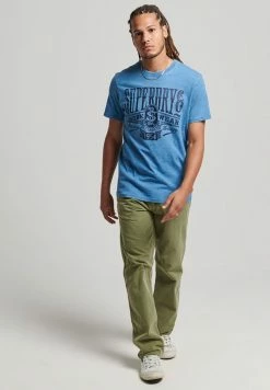 Superdry VINTAGE WALL SIGN - Print T-shirt - Bleach Indigo Wash Slub