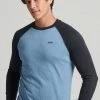 Superdry VINTAGE BASEBALL - Long Sleeved Top - Thrift Blue Marl Eclipse Navy