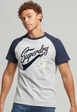Superdry SCRIPTED COLLEGE - Print T-shirt - Clouded Marl Navy