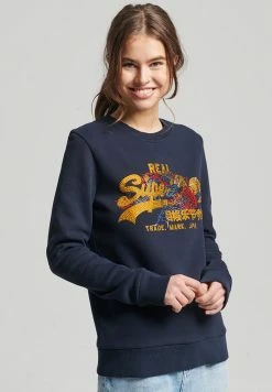 Superdry VINTAGE LOGO NARRATIVE RHINESTONE CREW - Sweatshirt - Eclipse Navy