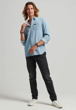 Superdry VINTAGE - Shirt - Light Wash Herringbone