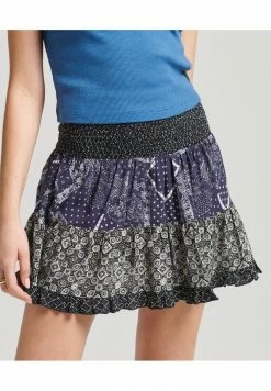 Superdry A-line Skirt - Indigo Black Block Print