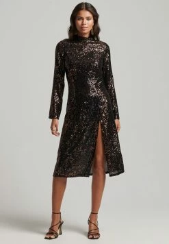 Superdry LONG SLEEVE - Cocktail Dress / Party Dress - Copper Black Sequin