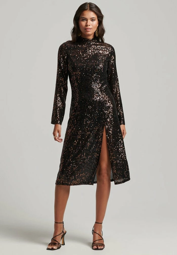 Superdry LONG SLEEVE - Cocktail Dress / Party Dress - Copper Black Sequin 1 Superdry LONG SLEEVE - Cocktail Dress / Party Dress - Copper Black Sequin