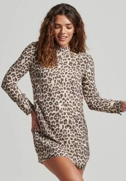 Superdry LONG SLEEVE MINI - Day Dress - Leopard Print