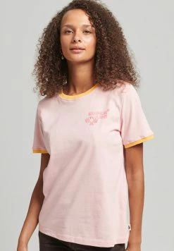 Superdry RINGER - Print T-shirt - Flamingo Marl Ochre Marl