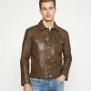 Superdry WORKWEAR TRUCKER - Leather Jacket - Brown