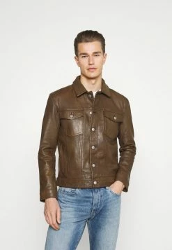 Superdry WORKWEAR TRUCKER - Leather Jacket - Brown