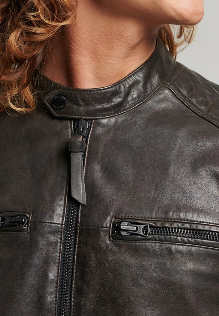 Superdry MOTO RACER - Leather Jacket - Anthracite 3 Superdry MOTO RACER - Leather Jacket - Anthracite - Image 3