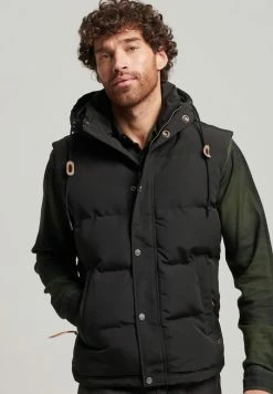 Superdry HOODED EVEREST GILET - Waistcoat - Black