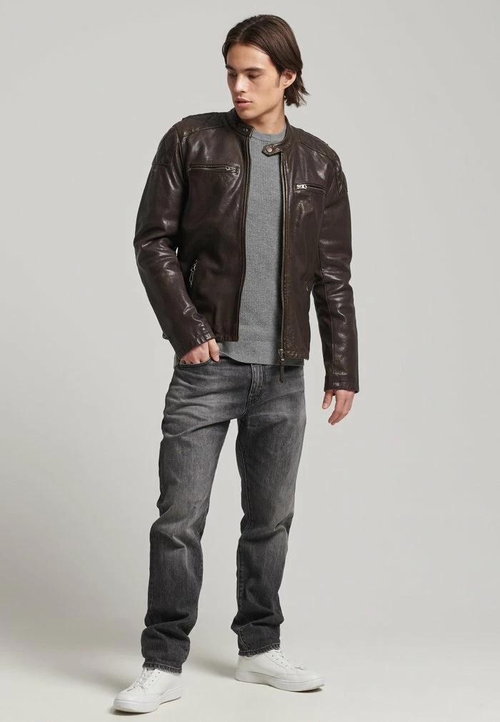 Superdry Leather Jacket - Chocolate 2 Superdry Leather Jacket - Chocolate - Image 2