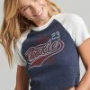 Superdry COLLEGE GRAPHIC CROPPED - Print T-shirt - Rich Navy Marl Ecru