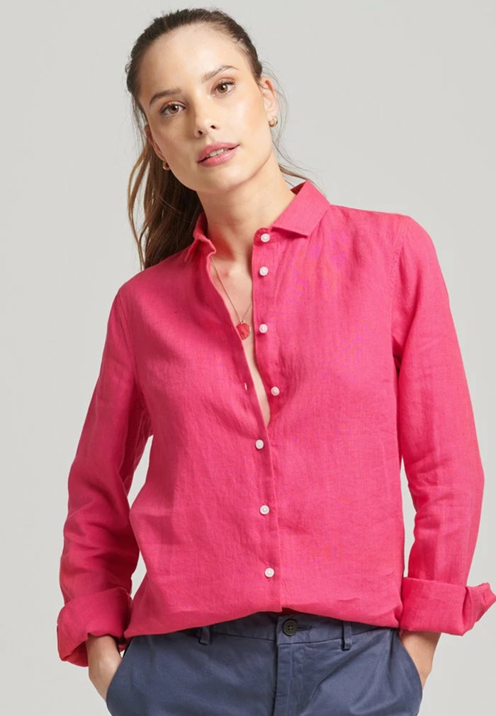 Superdry STUDIOS LONG SLEEVE - Button-down Blouse - Raspberry 1 Superdry STUDIOS LONG SLEEVE - Button-down Blouse - Raspberry